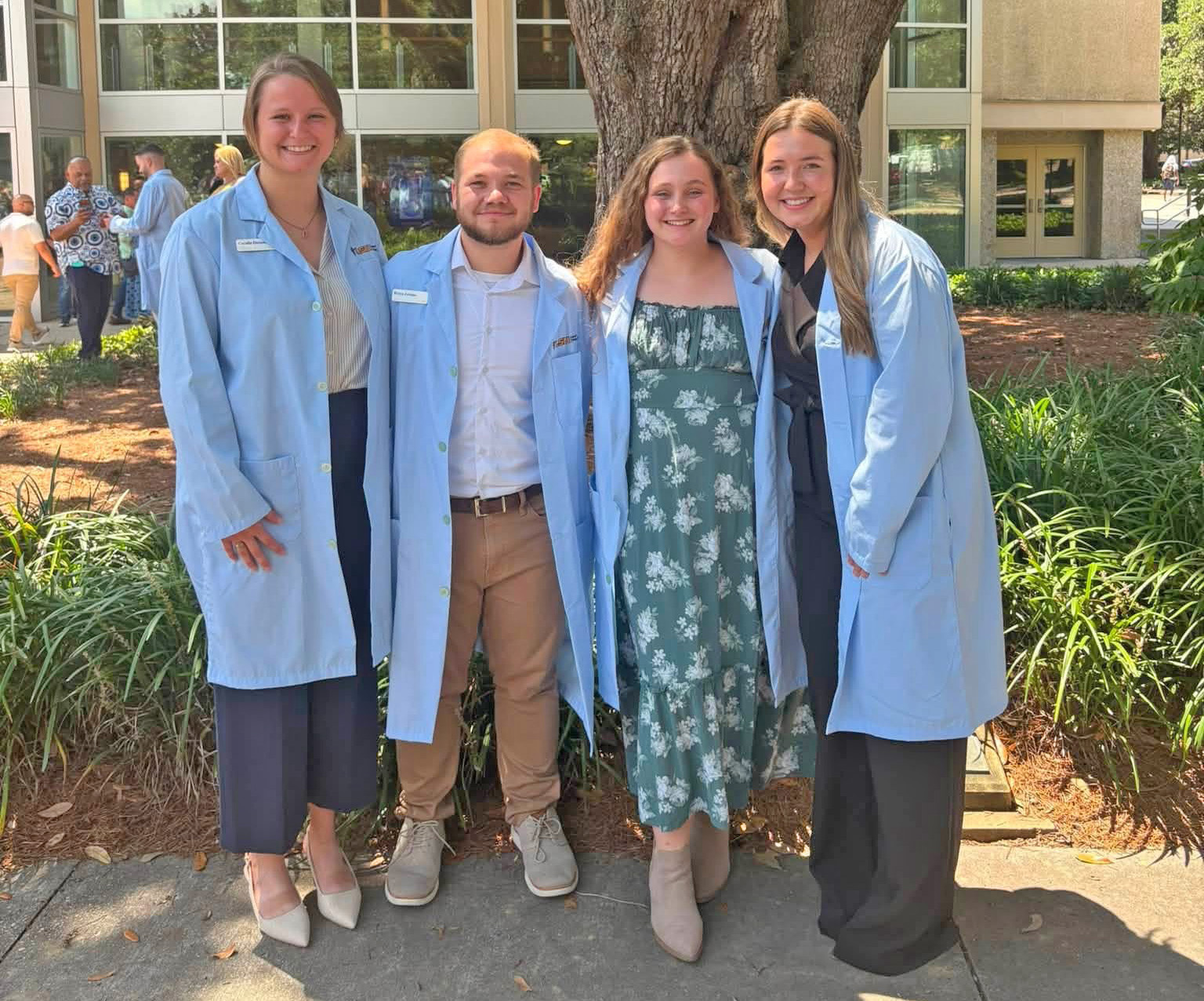 NSU alumni, from left, Coralie Deloach, Bryce Juneau, Ainsley (Soland) Wilkins and Ella Jensen are starting their first semester at LSU's School of Veterinary Medicine.